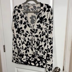 White House Black Market Black and White Floral Blouse